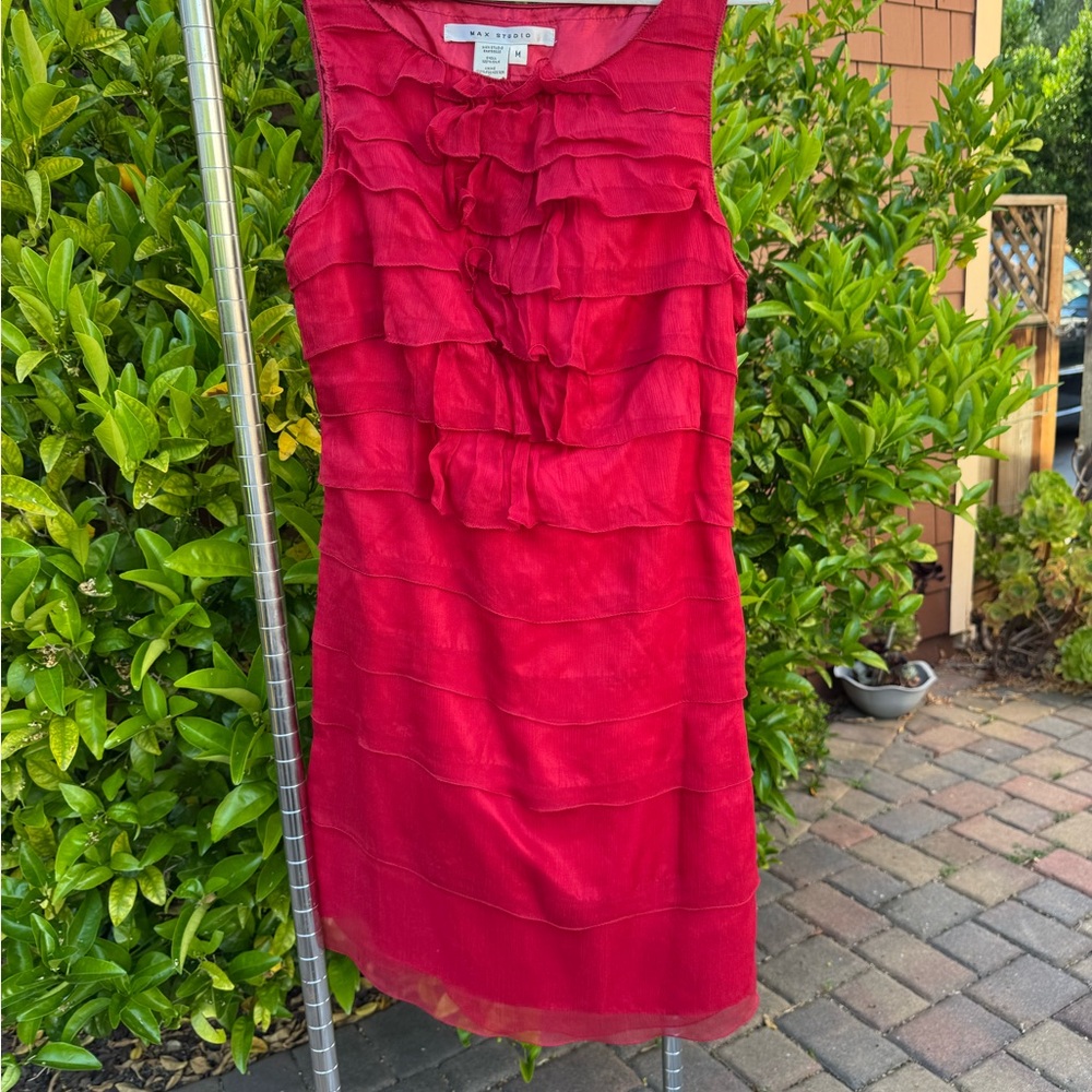 Max Studio Red Sleeveless Ruffled Sheath Dress